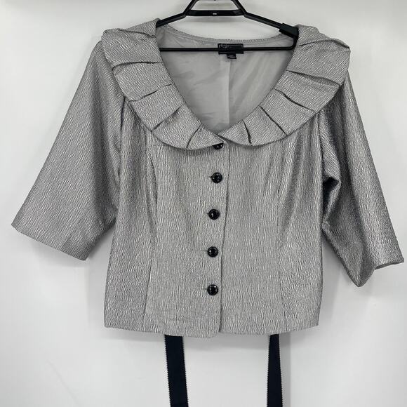 Dressbarn Collection Ruffle Collar Cocktail Womens Jacket Sz 20W Retro Glam Belt - Picture 10 of 13